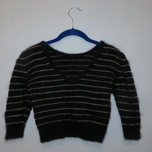 Esprit Black V-Neck Sweater with Metallic Stripes